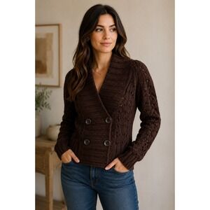 Roberto Collina Italy 100% Pure Wool Shawl Collar Cardigan Cable Knit Brown S